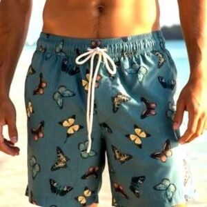 RSQ Butterfly Swim Trunks Mens Size M Green Tillys Drawstring Board Shorts